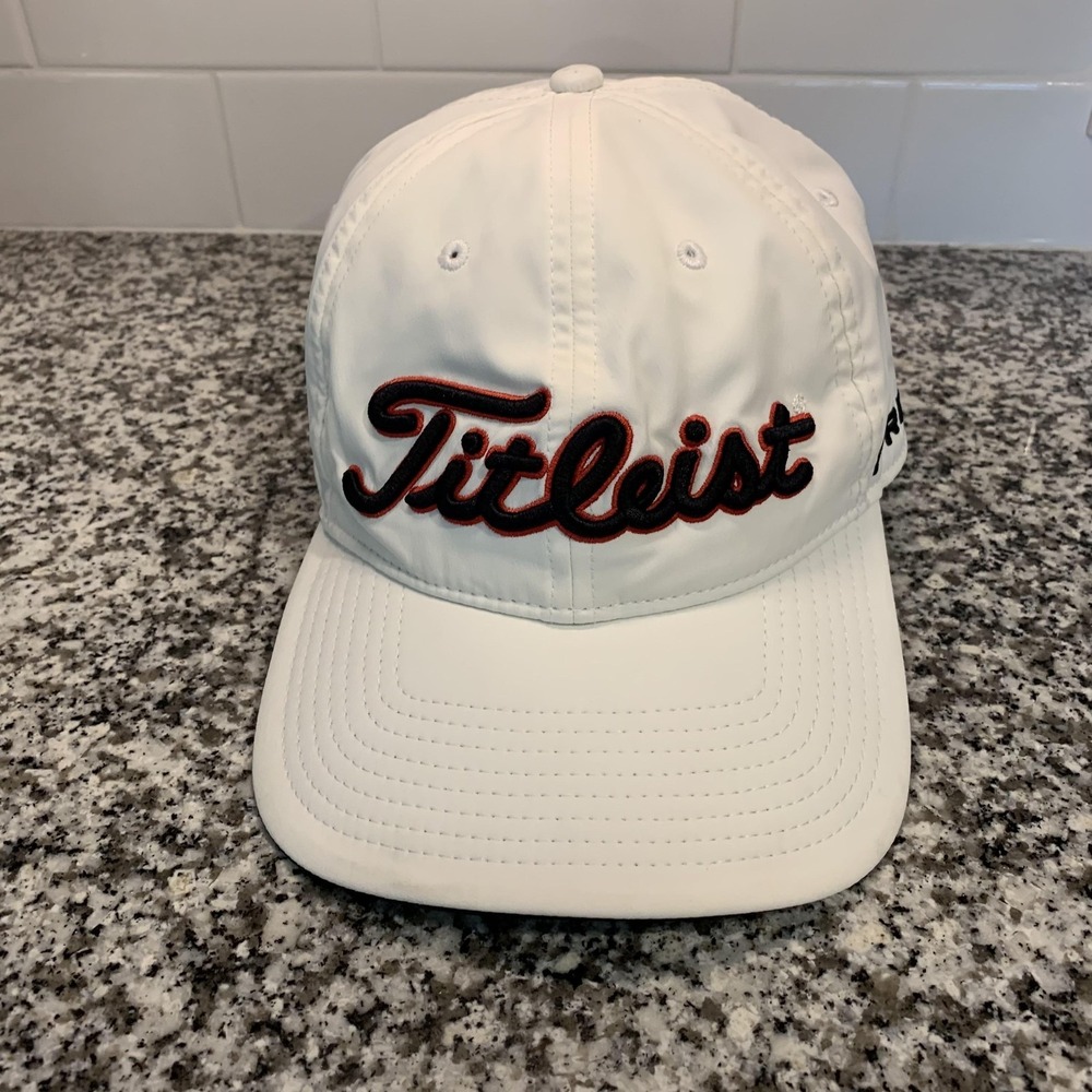 Titleist Golf Hat Mens‎ Adjustable White Pro V1 FJ Logo Polyester Spandex Cap
